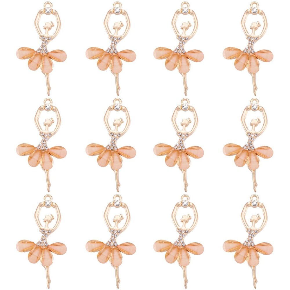 5715 KISSITTY 20Pcs Faceted Crystal Ballerina Charms Inlaid Rhinestone